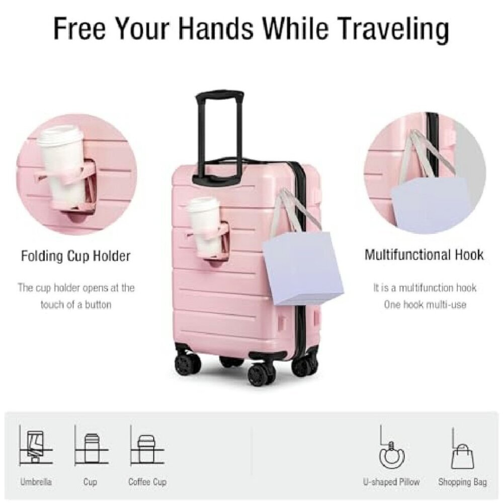 22 Inch Hardshell Carry-On Luggage with TSA Lock & Cup Holder - Picture 4 of 7